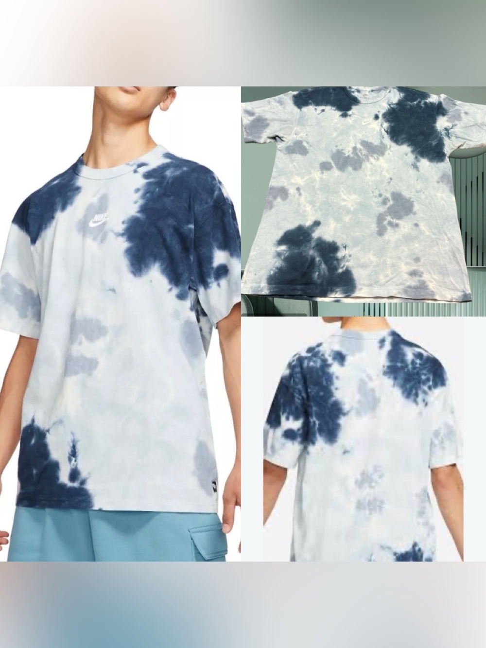 Nike Men’s Navy and Light Blue Tie-Dye Short Sleeve Tee M